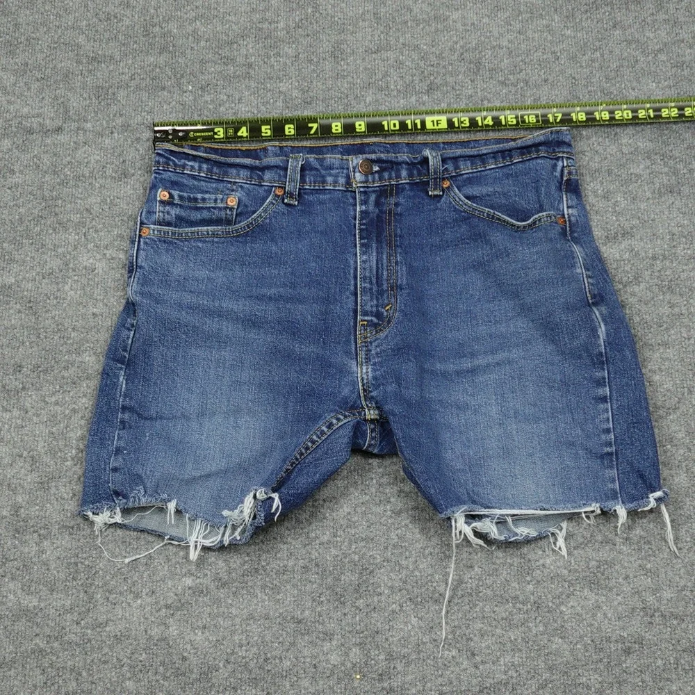 Levi's 505 Shorts Mens 35 Blue Custom Raw Hem Cut Off Regular Fit Denim